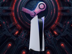 Консоль PS5 показана на фоне Steam