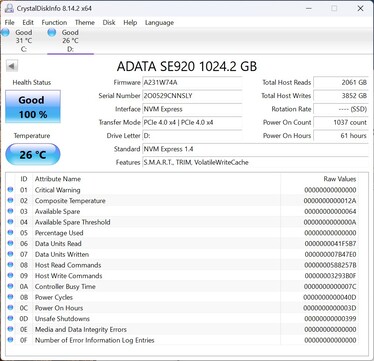 ADATA SE920 работает с PCIe 4.0 x4
