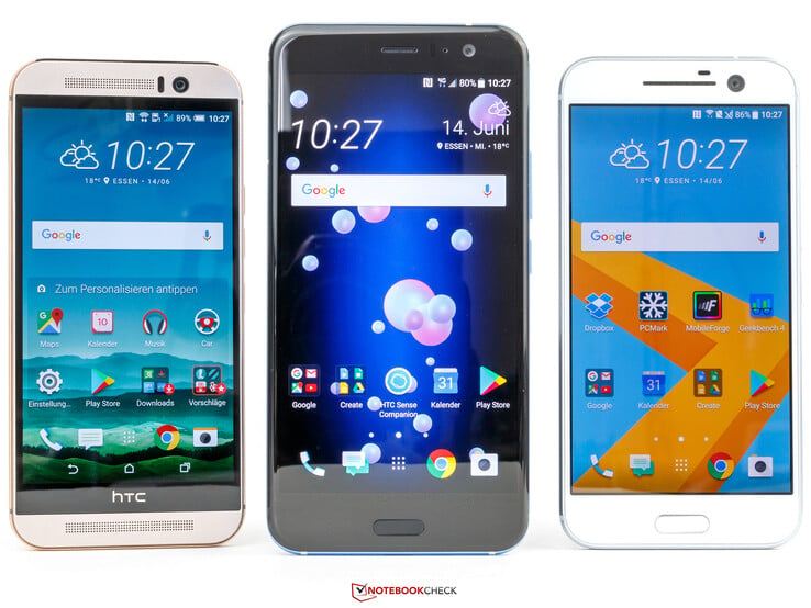 Слева направо: HTC One M9, HTC U11, HTC 10