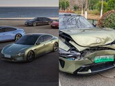 Модель Xiaomi SU7 показала себя гораздо хуже в столкновении с Tesla Model Y. (Источник изображения: Xiaomi/@Tslachan - отредактировано)