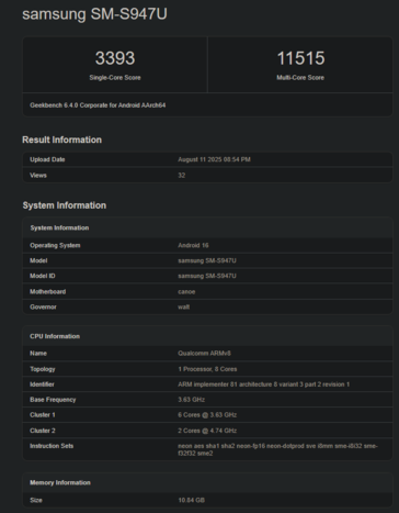 Оценка Snapdragon 8 Elite 2 в Geekbench (источник изображения: Geekbench)