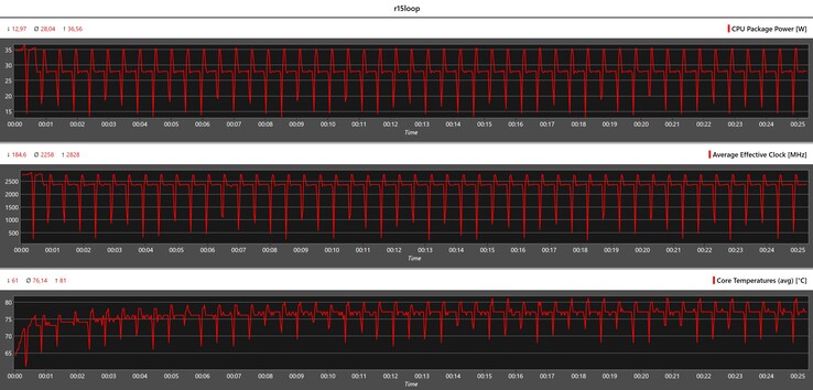 Параметры ЦП в испытании зацикленным CineBench