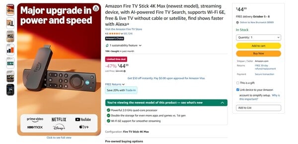 Fire TV 4K Max, который лучше нового Fire TV 4K, сейчас продаётся со скидкой.