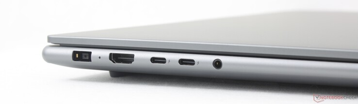 Слева: сетевой адаптер, HDMI 2.1, 2x USB-C 4.0 Thunderbolt 4 w/ DisplayPort 2.1 + Power Delivery (100 Вт), гарнитура 3,5 мм