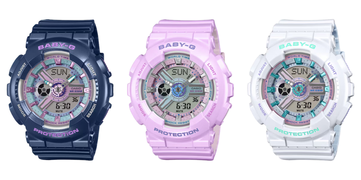 Слева направо: часы Casio G-Shock Baby-G BA-110MC-2A, BA-110MC-6A и BA-110MC-7A