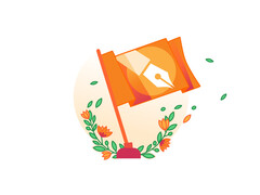 Рекламное изображение инициативы Cloudflare &quot;День независимости контента&quot;, на котором изображен оранжевый флаг с символом пера. (Источник изображения: Cloudflare)