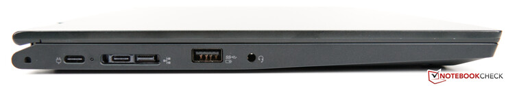 Левая сторона: 2x USB-3.1 Gen1 Type-C, проприетарный разъем ThinkPad Ethernet, USB-3.1 Type-A, аудио разъем