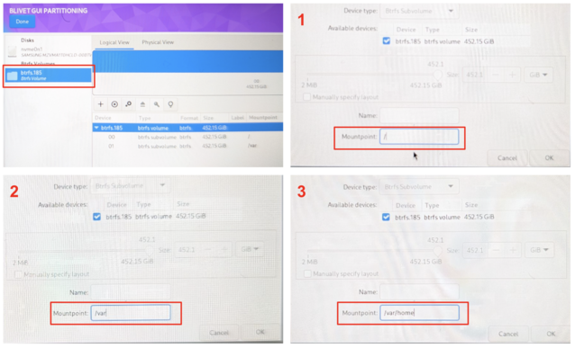 Как и раньше, создайте еще 3 субтома btrfs - опять же, убедитесь, что Вы все сделали правильно. (Источник изображения: Notebookcheck)