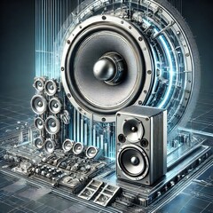 Футуристическая иллюстрация, сочетающая традиционные громкоговорители и системы направленной акустической энергии (Источник изображения: OpenAI/DALL-E)