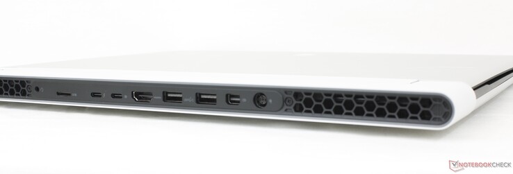Задняя сторона: аудио разъем, USB-C (Thunderbolt 4 + USB4 + PD + DisplayPort 1.4), USB-C 3.2 Gen. 2 (PD + DisplayPort 1.4), HDMI 2.1, 2x USB-A 3.2 Gen. 1, Mini DisplayPort 1.4, разъем питания