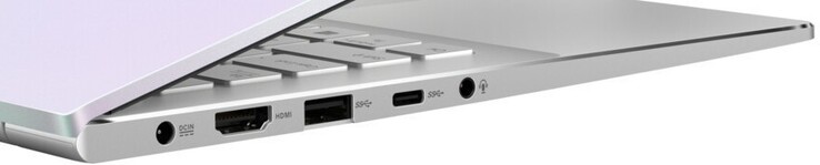 Слева: Гнездо питания, HDMI, 1x USB A 3.2 Gen 1, 1x USB C 3.2 Gen 1, аудио 3.5 мм