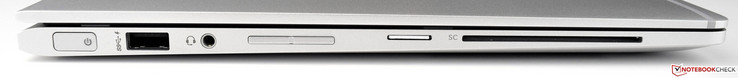 слева: питание, USB 3.1 Gen 1 (с поддержкой зарядки), 3.5-мм комбинированный аудиопорт, регулировка громкости, сим-карта WWAN, адаптер смарт-карт