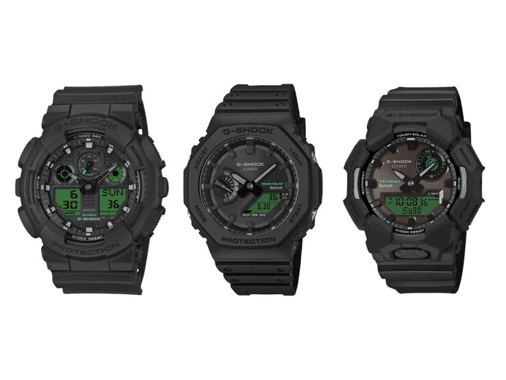Слева направо: часы Casio G-Shock GA-100BEG-1A, GA-B2100BEG-1A и GA-B010BEG-1A