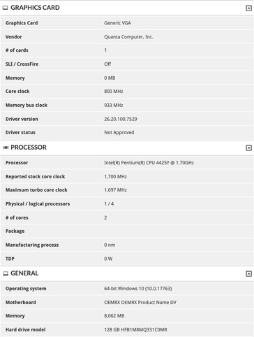 Результат предполагаемого Surface Go 2 на базе Pentium Gold 4425Y. (Источник: 3DMark/@_rogame)