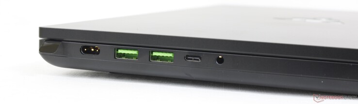 Слева: Вход питания, 2x USB 3.2 Gen 2,  USB-C 3.2 Gen 2 (DisplayPort, PowerDelivery), аудио 3.5 мм