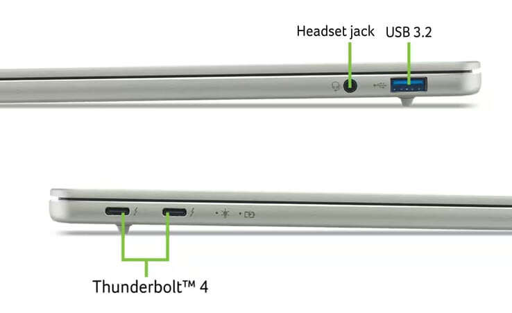 Ноутбук Acer Swift Air 14 оснащён минимальным набором портов, учитывая его 14-дюймовый форм-фактор.