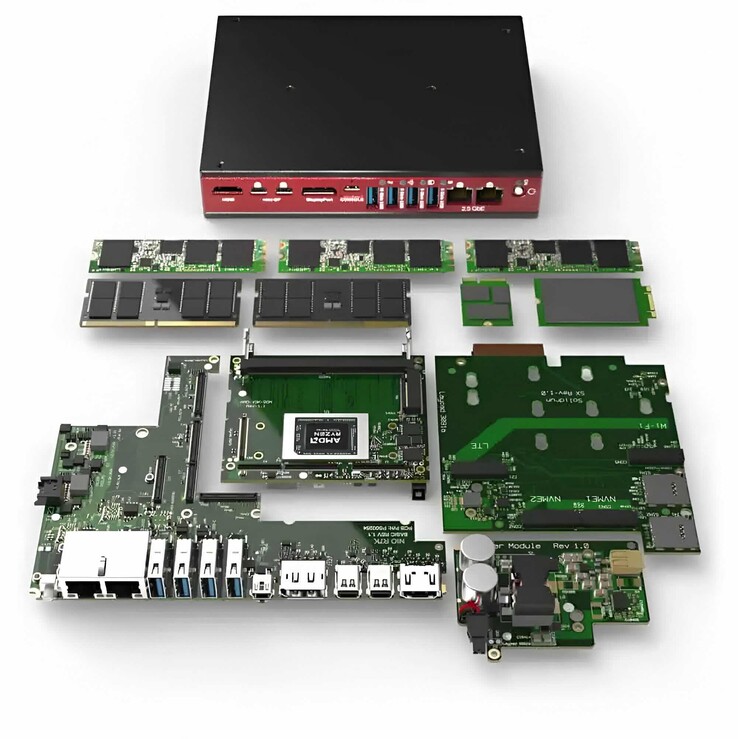 Безвентиляторный мини-ПК Bedrock RAI300 может быть оснащен большим количеством модулей для расширения. (Источник изображения: SolidRun)