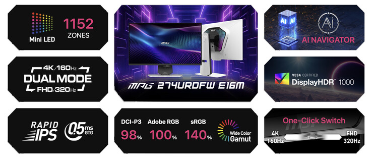 Основные характеристики MSI MPG 274URDFW E16M. (Источник изображения: MSI)