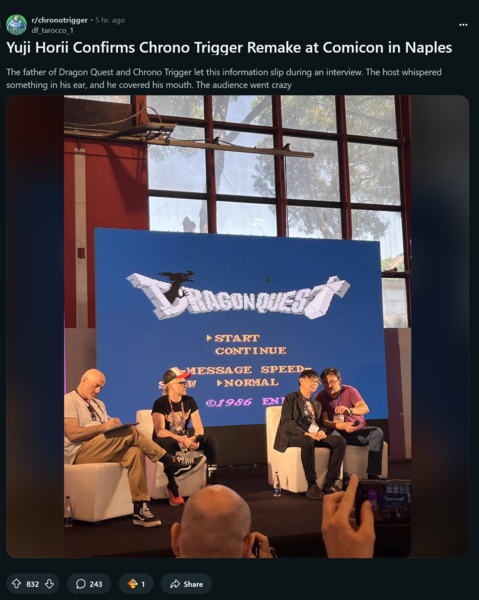 Утечка информации о ремейке Chrono Trigger на Reddit (Источник изображения: скриншот, сабреддит Chrono Trigger Fanclub)