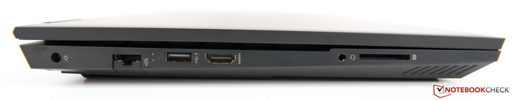 Левая сторона: разъем питания, гигабитный Ethernet, USB 3.1 Gen. 1 (HP Sleep and Charge), HDMI 2.0b, комбинированный аудио разъем, картридер