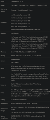 Технические характеристики TravelMate P2 14 AI