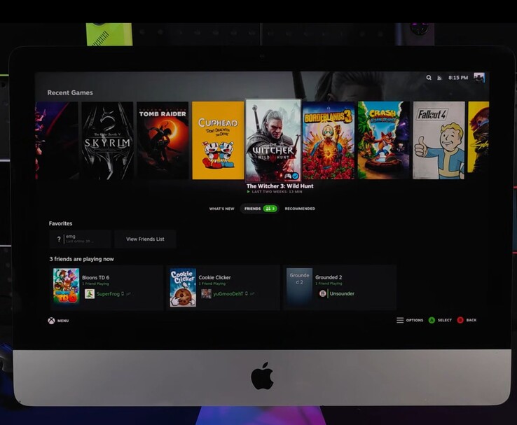 SteamOS, запущенная на iMac 2019 года, отображает интерфейс библиотеки игр с такими играми, как The Witcher 3, Cuphead, Fallout 4 и Skyrim. (Источник изображения: ETA PRIME на YouTube)