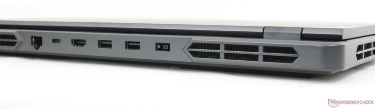 Задняя сторона: гигабитный Ethernet, USB-C 3.2 Gen. 2 (PD 140 Вт, DisplayPort 1.4), HDMI 2.1, 2x USB-A 3.2 Gen. 1, разъем питания
