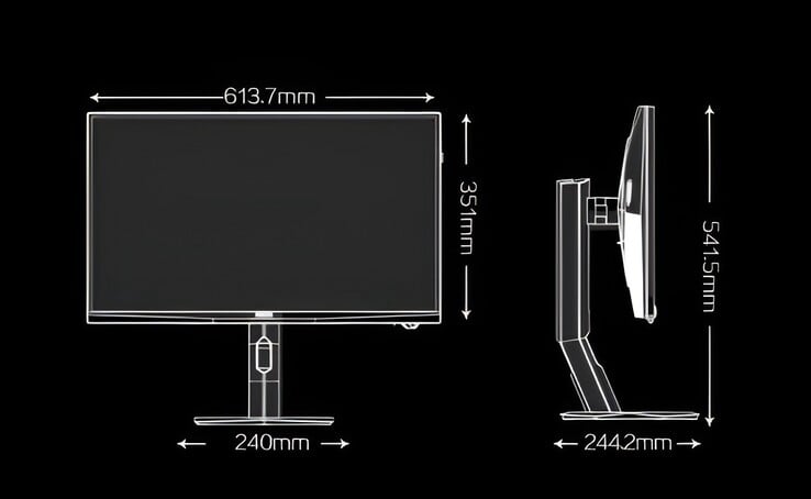 На изображении представлены размеры недавно выпущенного игрового монитора AOC Agon AG277UX. 