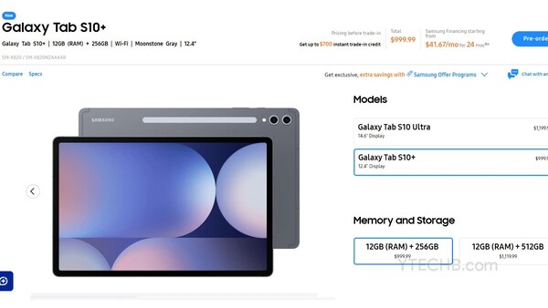 Galaxy Tab S10+ будет иметь 12,4-дюймовый дисплей. (Источник изображения: Samsung через Ytechb)