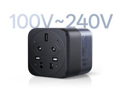 Зарядное устройство Ugreen X575 поддерживает широкий диапазон напряжений. На снимке: рекламное изображение, на котором показана нижняя часть адаптера.