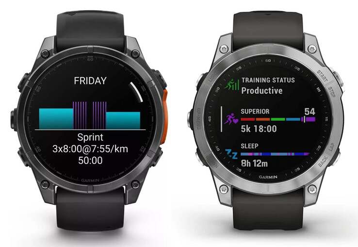 Fenix 8 рядом с Fenix 7 Pro. (Источник изображения: Garmin &amp; WinFuture - отредактировано)