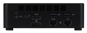 Вид сзади мини-ПК iiyama с портами HDMI, DisplayPort, USB, Ethernet и разъёмом питания