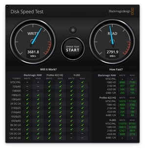 MacBook Air M1: тест скорости работы с дисками Blackmagic