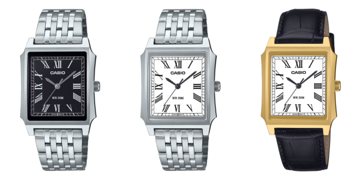 Слева направо: часы Casio MTP-B190D-1BV, MTP-B190D-7BV и MTP-B190GL-7BV. (Источник изображения: Casio)
