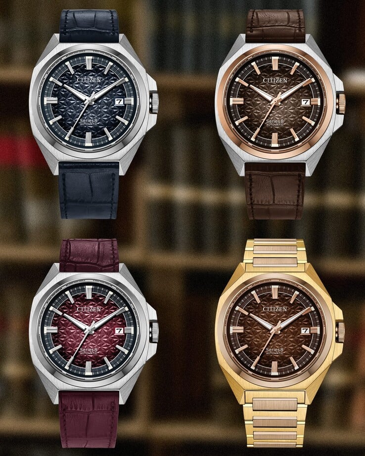 Сверху вниз: автоматические часы Citizen Series 8 831 ограниченной серии в цветах «темно-синий», «коричневый», «винный» и «жженый оранжевый» соотве