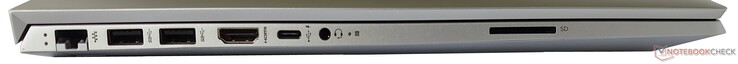 Левая сторона: гигабитный Ethernet, 2x USB 3.1 Gen1 Type-A, HDMI, 1x USB 3.1 Gen1 Type-C, комбинированный аудио разъем, картридер
