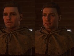 Изображение, демонстрирующее модель персонажа Генри (справа) в игре Kingdom Come: Deliverance 2 после внедрения технологии DLSS 5