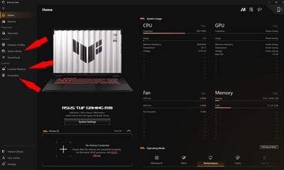Продвижение, Контент-платформа, Библиотека игр - Armoury Crate содержит слишком много пакетов, а время загрузки не является оптимальным