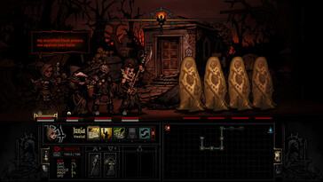 Изображение, показывающее бой с несколькими врагами в Darkest Dungeon. 