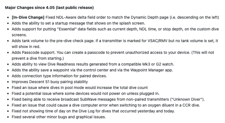 Примечания к выпуску системного программного обеспечения Garmin Descent X50i 5.09