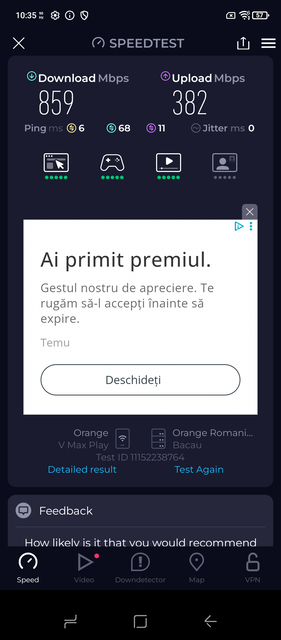 Ookla Speedtest, тест 1 (Источник изображения: Сергей Тарасов - Notebookcheck)