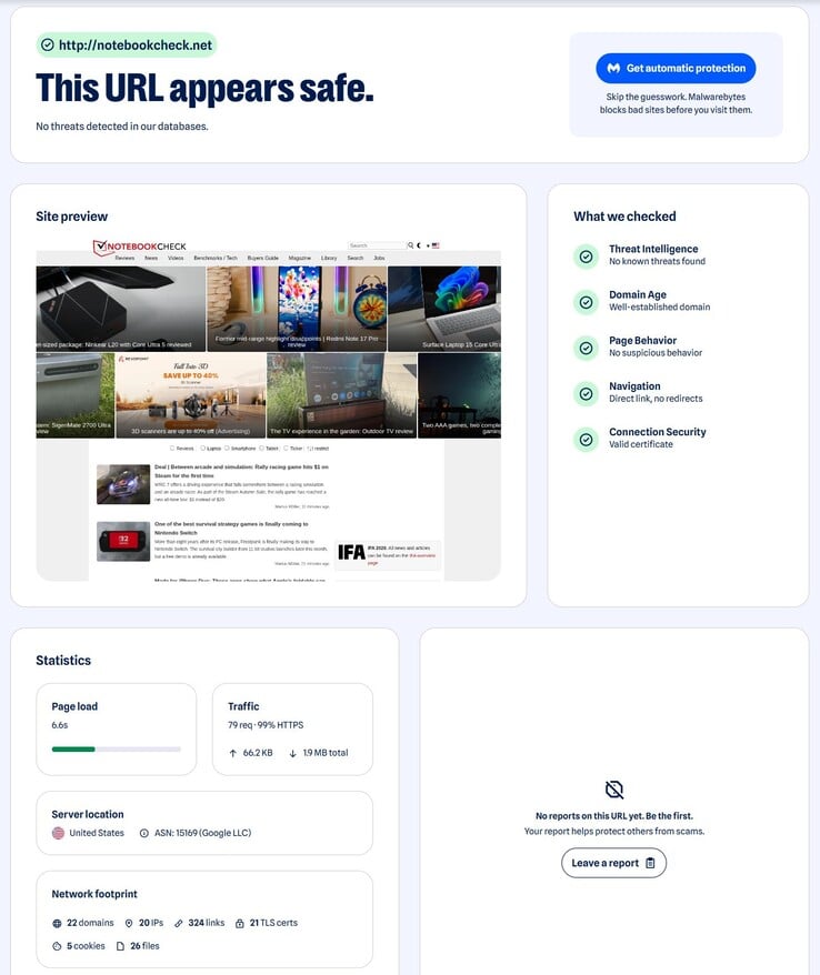 Notebookcheck.net, похоже, безопасен - фух, повезло!