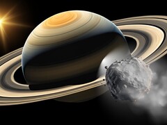 На иллюстрации показан троянский астероид, следующий за Сатурном. (Источник изображения: Robert Lea - Canva)