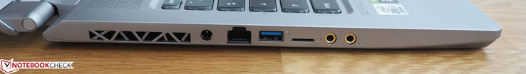 Левая сторона: разъем питания, Ethernet, USB Type-A 3.0, слот microSD, микрофонный вход, выход на наушники