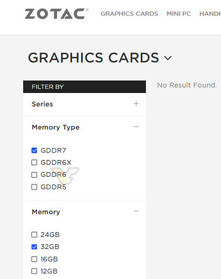 Фильтр VRAM на сайте Zotac (источник изображения: Videocardz)