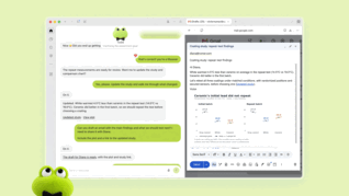 A Dot просматривает новые данные тестирования, обновляет анализ и готовит черновик электронного письма с результатами для утверждения чело