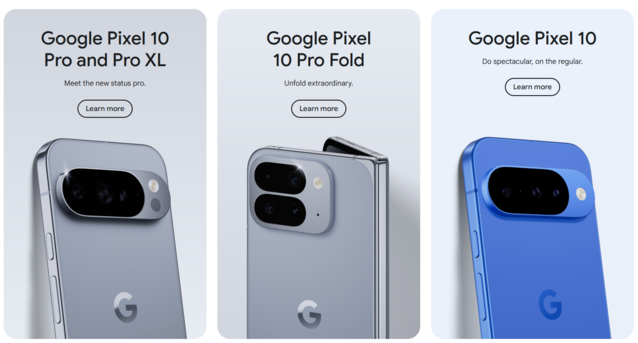 Линейка Pixel 10. За исключением сложения, стандартный Pixel 10 и меньший 10 Pro практически идентичны по сборке и техническим характеристикам, но имеют разницу в цене в 200 долларов (Источник изображения: Google)