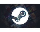 Рекламное изображение для Steam с большим логотипом платформы в центре на выцветшем черном фоне с различными обложками названий игр вне фокуса. (Источник изображения: Steam)