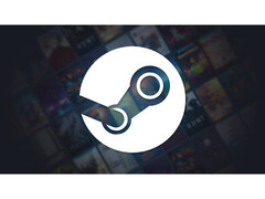 Рекламное изображение для Steam с большим логотипом платформы в центре на выцветшем черном фоне с различными обложками названий игр вне фокуса. (Источник изображения: Steam)