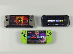 Вид сверху вниз трех портативных игровых консолей, включая MSI Claw A8, ASUS ROG Ally X и MSI Claw 8 AI+ (Источник изображения: ETA PRIME через YouTube)